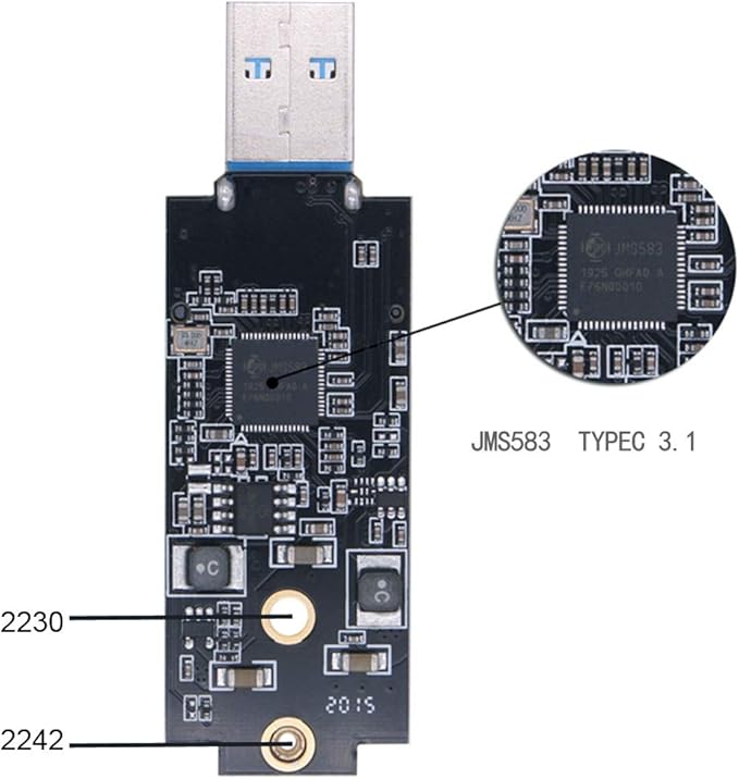 Xiwai USB 3.1 Gen2 10Gbps to NVME PCI-E M-Key Solid State Drive External Enclosure 2230/2242mm