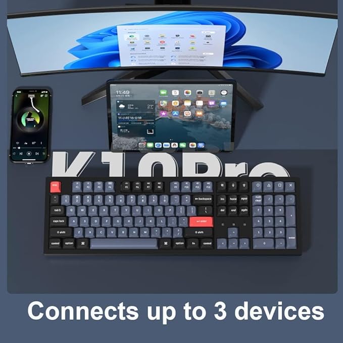 Keychron K10 Pro QMK/VIA Custom Wireless Mechanical Keyboard, Hot-Swappable Full Size 108 Keys Programmable RGB LED Backlit Banana Switch, Bluetooth/USB-C Wired Gaming Keyboard for Mac Windows Linux