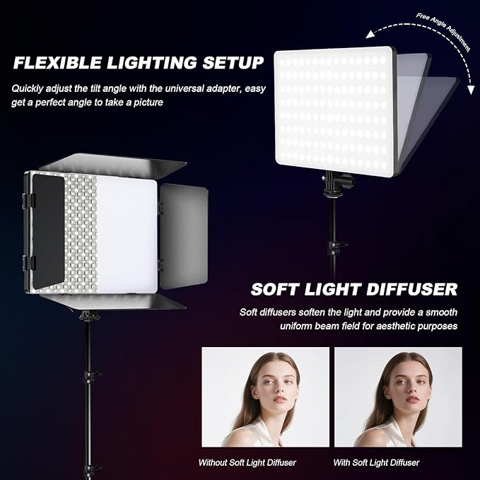 2Pack RGB LED Video Light Kit 12.6in with Barn Door, RGB Photography Light 20W/2500~8500K/14 Effect/2000lux@0.5m LED Panel Light Kit with Light Stand for Gaming Streaming Zoom YouTube Photography