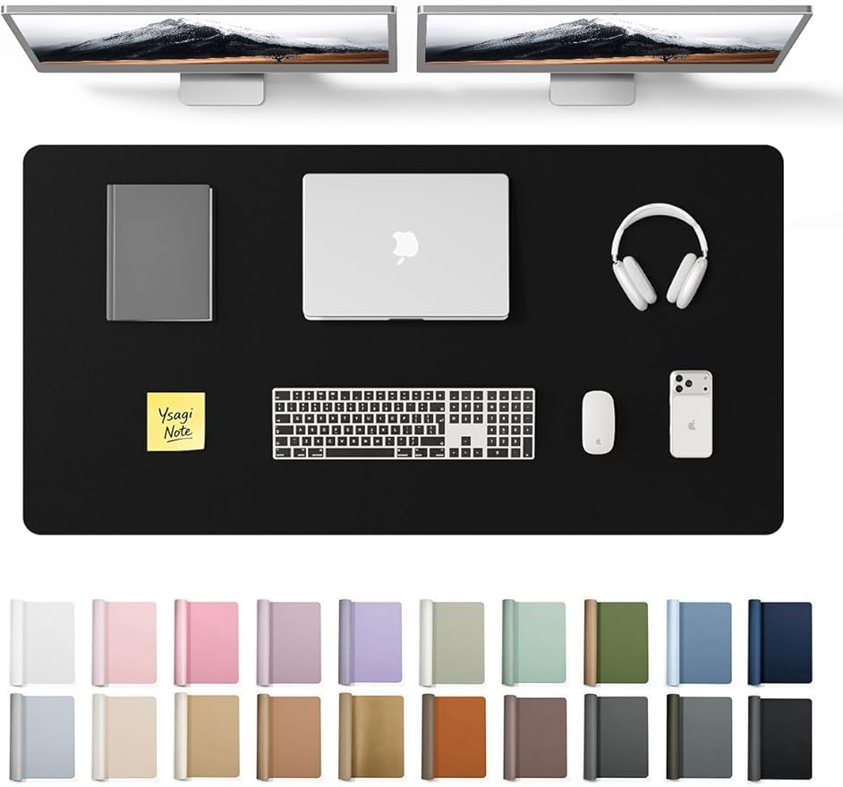 YSAGi Leather Desk Protector, Office Mat, Large Mouse Mat, Non-Slip PU Leather Blotter, Laptop Desk Pad, Waterproof Writing Pad for Office and Home (Black, 47.2" x 23.6")