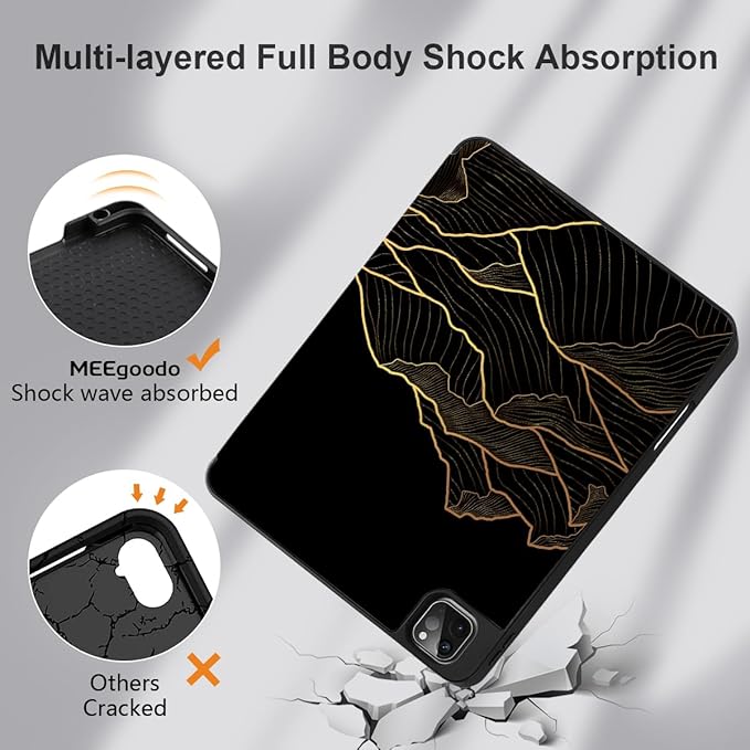 DONGKE Case for iPad Pro 12.9 inch 6th Generation 2022, Built-in Pencil Holder + Trifold Stand + Auto Wake/Sleep + Protective Cover for iPad Pro 12.9 5th/4th/3rd Gen - Golden Mountain