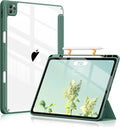 Soke Case for iPad Pro 12.9 Inch (6th/5th/4th/3rd Generation, 2022/2021/2020/2018) - Pencil Holder + Auto Sleep/Wake + Camera Protection, Transparent Shockproof Back Cover,Pine Green