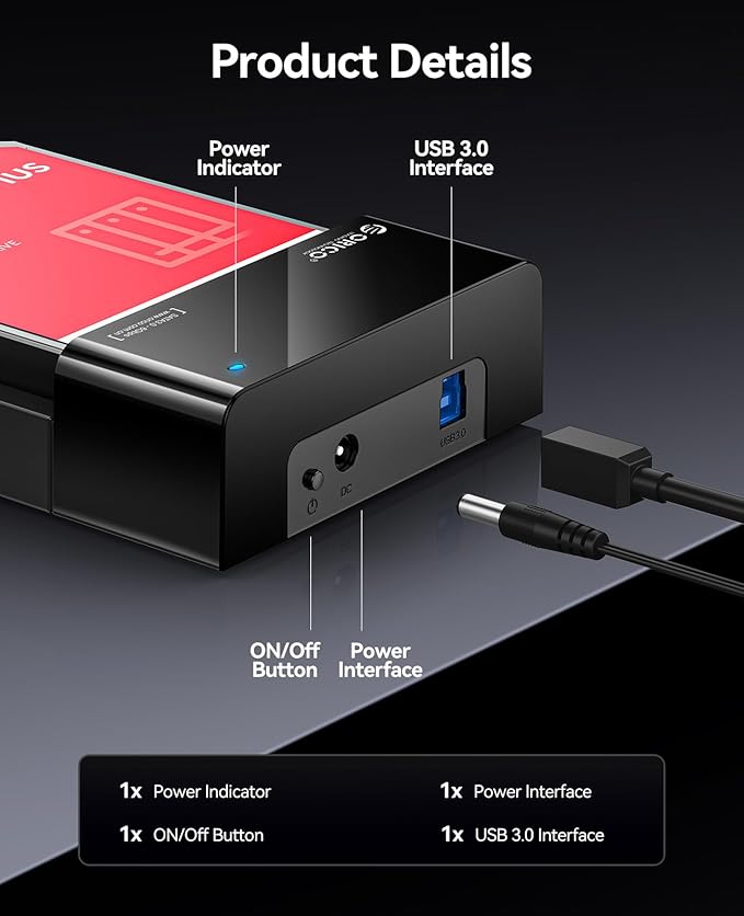 ORICO External USB 3.0 to SATA Hard Drive Lay-Flat Docking Station for 2.5 or 3.5in HDD, SSD Up to 24TB [Support UASP]