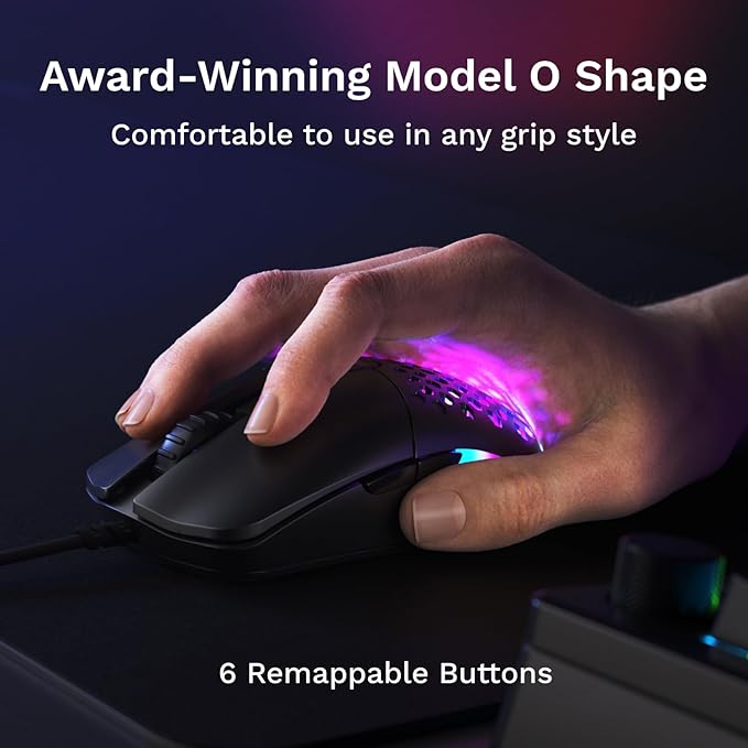 GLORIOUS Model O Eternal Ultralight RGB Gaming Mouse - Wired - 55g Lightweight - Customizable RGB Lighting - 6 Programmable Buttons - Symmetrical Design - 12K DPI Optical Sensor - PC/Mac - Black