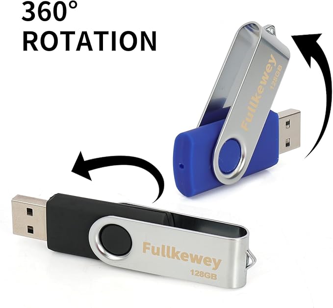 16G/32G/64G/128G Flash Drive, Fullkewey Thumb Drive 2.0, High Speed Memory Stick, USB Drive, Rotated Design, Black/Blue/White (White, 64, GB)