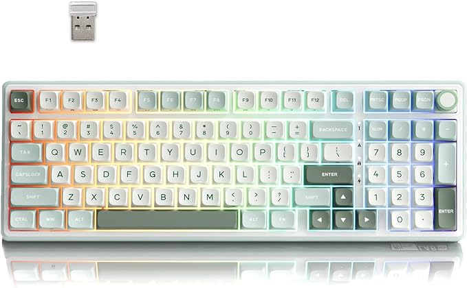 RK ROYAL KLUDGE R98 Pro Wireless Mechanical Keyboard, Creamy Bluetooth/2.4GHz/Wired RGB Gaming Keyboard with Number Pad and Knob, MDA Profile PBT Keycaps, Gasket Hot Swappable Tactile Switch, Cyan