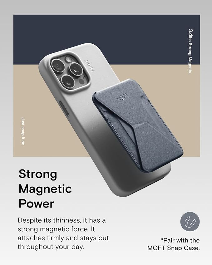 MOFT Magnetic Wallet Stand Compatible with iPhone 17/16/15/14/13/12 Series, Angle Adjustment & Magsafe Compatible MOVAS Phone Stand,Cool Grey