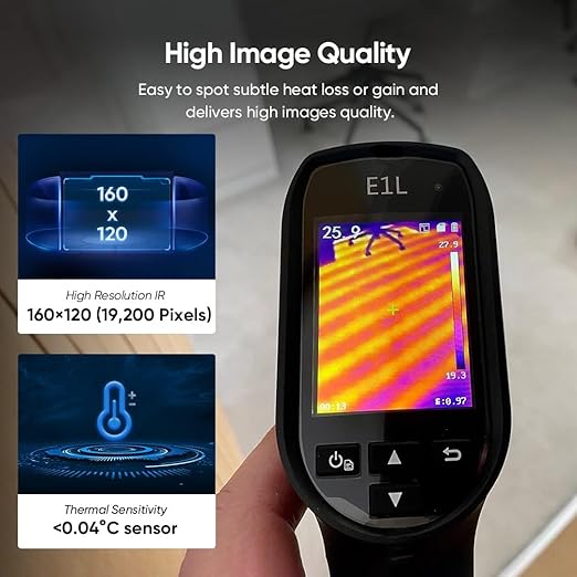 HIKMICRO E1L Thermal Imaging Camera with Laser Pointer, 320×240 Output, -4°F to 1022°F, 25Hz, <40mK, 350g Lightweight Handheld Thermal Imager with Professional PC Analysis