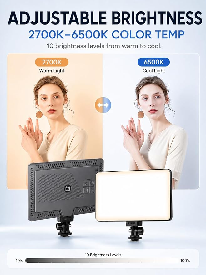 LED Video Light Panel, Dimmable DSLR Camera Light for Pictures Photo Video Recording with 4000mAh Rechargeable Battery, Cold Shoe, 240pcs Lamp Beads, CRI>95 2700K-6500K for Photography Live Streaming