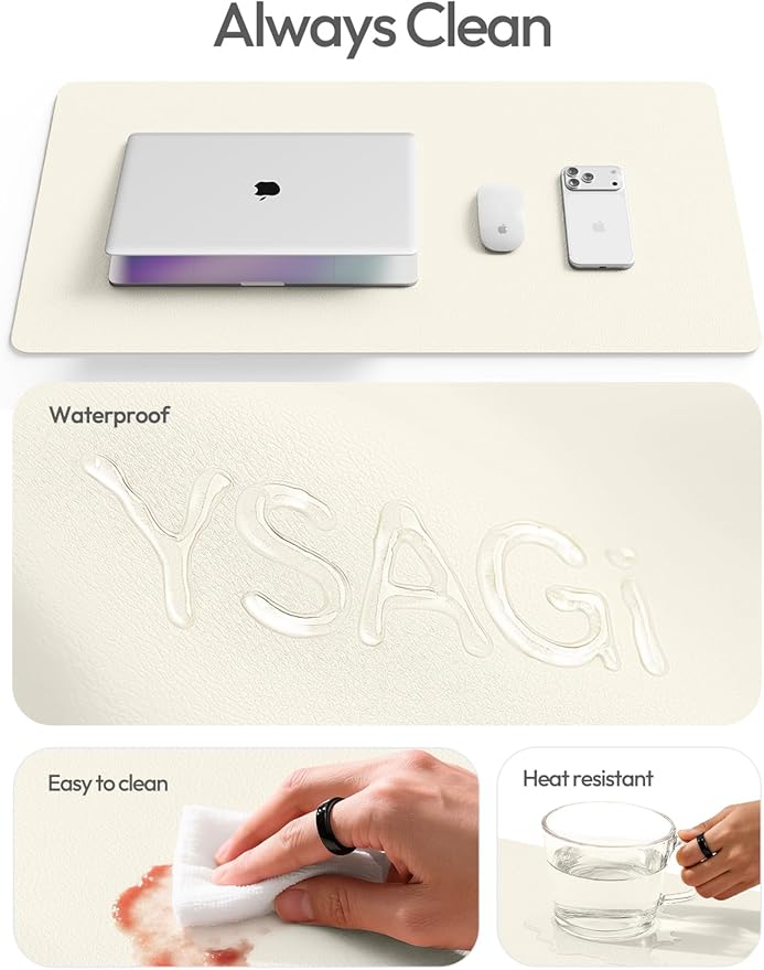 YSAGi Leather Desk Protector, Office Mat, Large Mouse Mat, Non-Slip PU Leather Blotter, Laptop Desk Pad, Waterproof Writing Pad for Office and Home (Cream, 47.2" x 23.6")