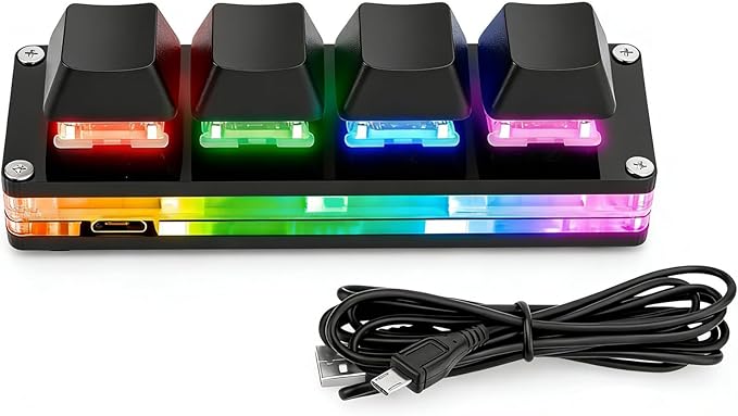 aikeec Black Mini 4-Key Keypad Mechanical Gaming Keyboard, Self Programming,OSU Hot Swap Game Keyboards with 1.5m USB-C Data Cable（Upgrade Cherry Shaft &RGB LED）