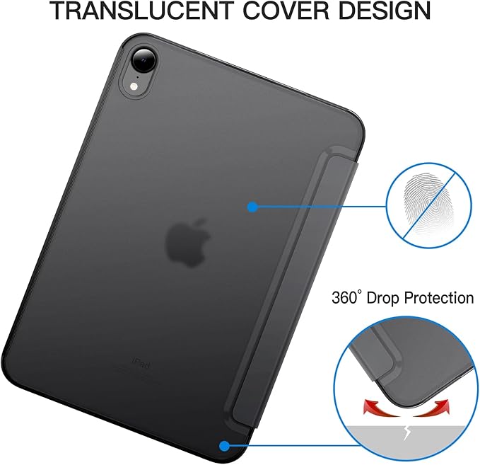 JETech Case for iPad mini (A17 Pro, 2024 Model, 7th Generation) / mini 6 (2021 Model, 6th Generation), Slim Stand Hard Back Shell Smart Cover with Auto Wake/Sleep (Space Gray)