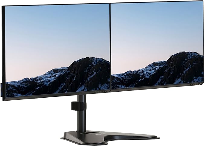 Mount-It! Dual Monitor Stand for Desk, Free Standing Monitor Mount for 2 Screens up to 32”, Height Adjustable with Tilt, Swivel & Rotation, VESA 75x75 & 100x100