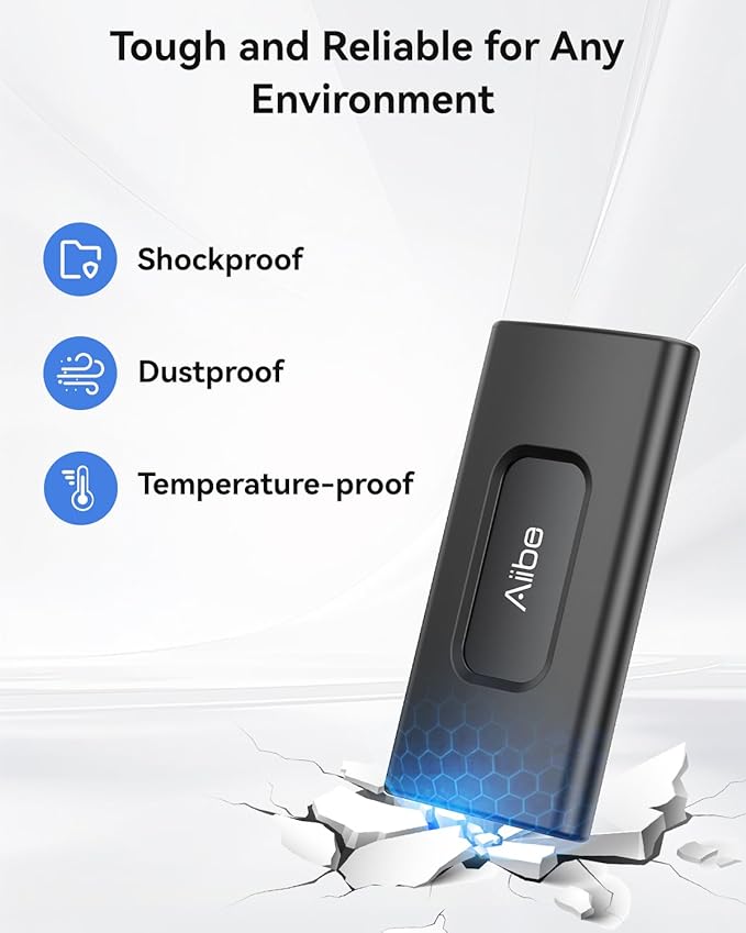 Aiibe 1TB External SSD USB C Portable SSD USB 3.2 Gen 2, Up to 1050MB/s, External Solid State Drive 1TB External Hard Drive for iPhone 17/16/15, Laptop (Black)
