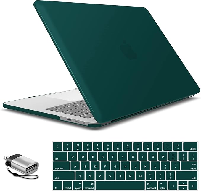 IBENZER Compatible with MacBook Pro 15 Inch Case 2019 2018 2017 2016 A1990 A1707, Hard Shell Case with Keyboard Cover & Type C Adapter for Mac Pro 15 Touch Bar, Quetzal Green, T15-QUGN+1TC