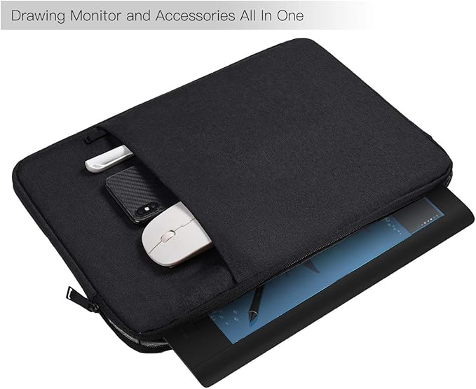 Portable Drawing Tablet Sleeve Carrying Case for HUION KAMVAS 13/ Inspiroy 2 Large/H1060P/H950P, XP-Pen Deco 01 V3, Black