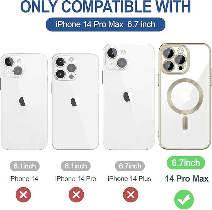 Hython Magnetic Clear for iPhone 14 Pro Max Case with Camera Lens Protector [Compatible with MagSafe] Plating Edge Slim Soft TPU Cover Protective Phone Case for iPhone 14 Pro Max 6.7", Matte Gray