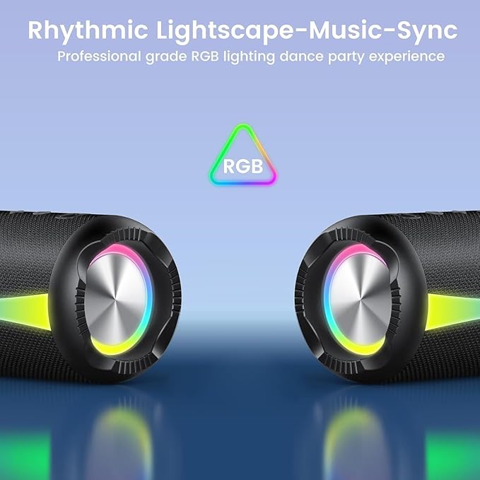 Portable Bluetooth Speaker, 2026 Bluetooth Wireless Speaker 5.4 with RGB Lights, 20H Playtime with Deep Bass, IP7 Waterproof, TWS Pairing, Portable Speaker for Travel/Party/Home/Gifts, Black