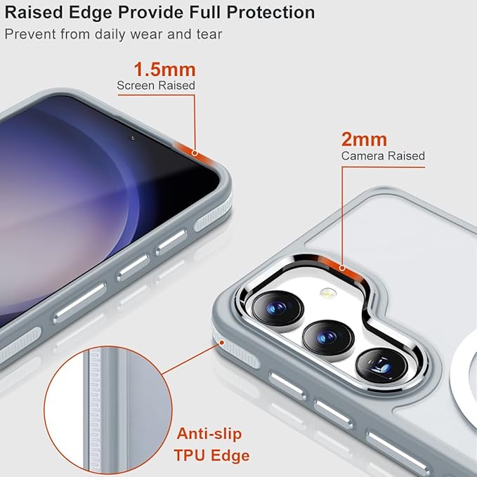 MALEWOLF for Samsung Galaxy S23 FE Case Compatible with Magsafe, Color Hybrid Design Shockproof Protection with Anti-Slip Grip, Magnetic Translucent Phone Case for Galaxy S23 FE (Grey/White)