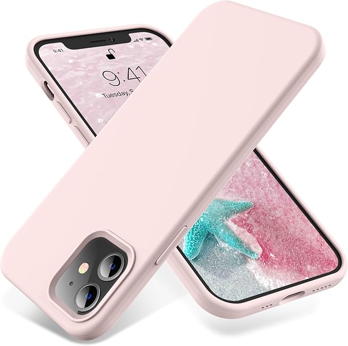 OTOFLY Compatible iPhone 12 & 12 Pro Case, 6.1 inch (2020), Silky Soft Touch Series Premium Soft Liquid Silicone Rubber Full-Body Protective Bumper (Chalk Pink)