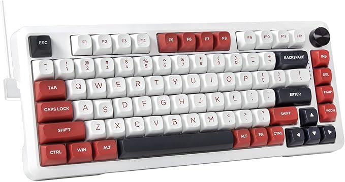 E-YOOSO 75% Wired Mechanical Gaming Keyboard, Creamy Sound, Hot Swappable Pre-lubed Linear Switches, Gasket Structure, Knob Control, RGB Backlit, Compact Custom for PC, White/Red