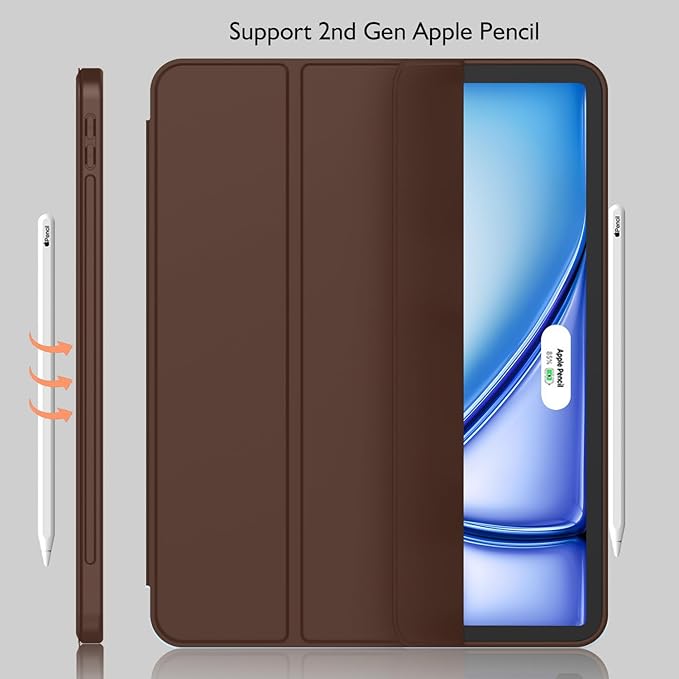 iMieet iPad Air 11 Inch Case M4/M3/M2(2026/2025/2024), iPad Air 5th/4th Generation Case 2022/2020 10.9 Inch with Pencil Holder,Trifold Stand Smart Case with Soft TPU Back(Chocolate)