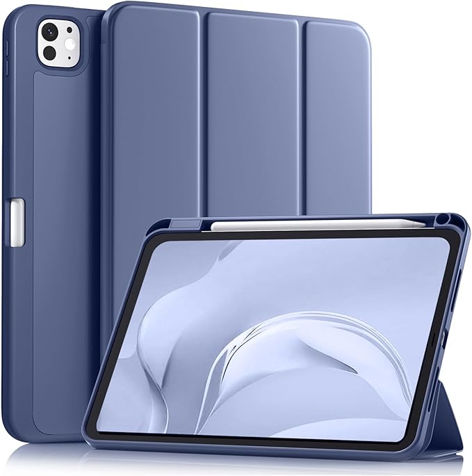 Akkerds for iPad Pro 11 Inch Case (M5/M4) 2025/2024 6th/5th Generation with Pencil Holder, for iPad Pro Case 11 Inch with Trifold Stand Protective Cover/Soft TPU Back, Auto Wake/Sleep, Blue Gray