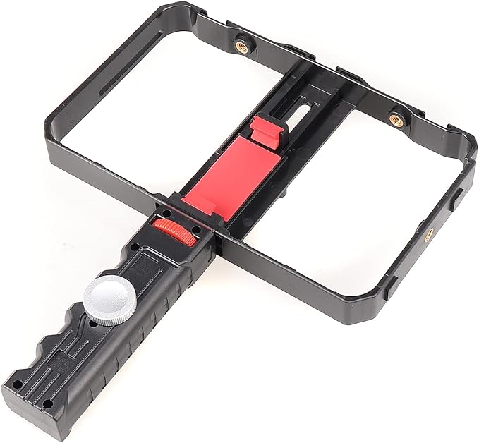 FocusFoto Pro Smartphone Video Rig Filmmaking Recording Vlogging Handheld Cage Handle Grip Stabilizer with Triple Cold Shoe Mount, fit for iPhone 12 Pro Max XS X 8 7 6 Plus OnePlus Samsung