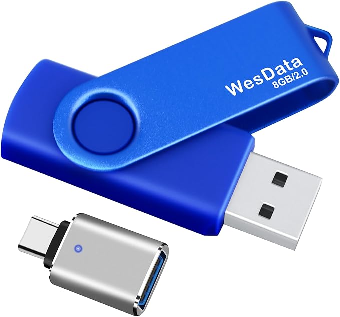 8GB USB 2.0 Flash Drive and 1 USB C Adapter, Thumb Drive USB Memory Stick Jump Drive, Compatible with OTG Type C Phones, Tablets, Laptop, PC (Blue)