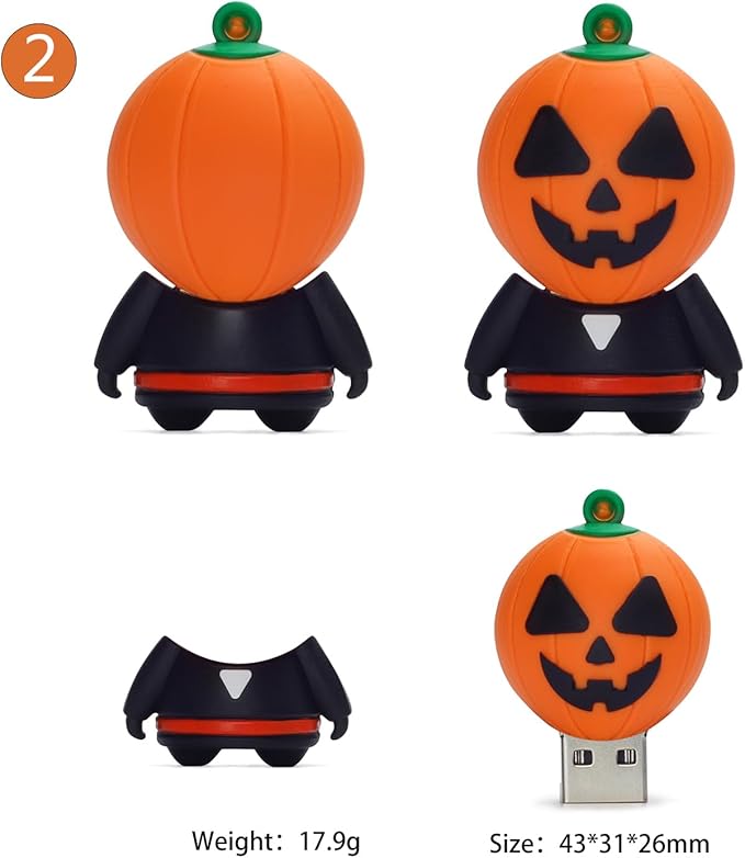 Halloween USB Flash Drive 16GB x 4 Pieces Creative Pumpkin USB Gift Cartoon Memory Stick Data Storage Pendrive with Keychain U Disk for Computer Notebook Laptop