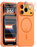 for iPhone 17 Pro Case, Magnetic Shockproof Matte Semi-Transparent Orange Cover, Compatible with MagSafe, Durable Anti-Fingerprint Anti-Scratch 3-in-1 Set Phone Case