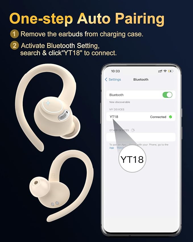 Wireless Earbuds Bluetooth 5.3 Headphones Sport, 2024 Wireless Earphones with Earhooks, HiFi Stereo Deep Bass with ENC Mic, 40H Dual LED Display, IPX7 Waterproof Ear Bud for Small Ear Running/Workout