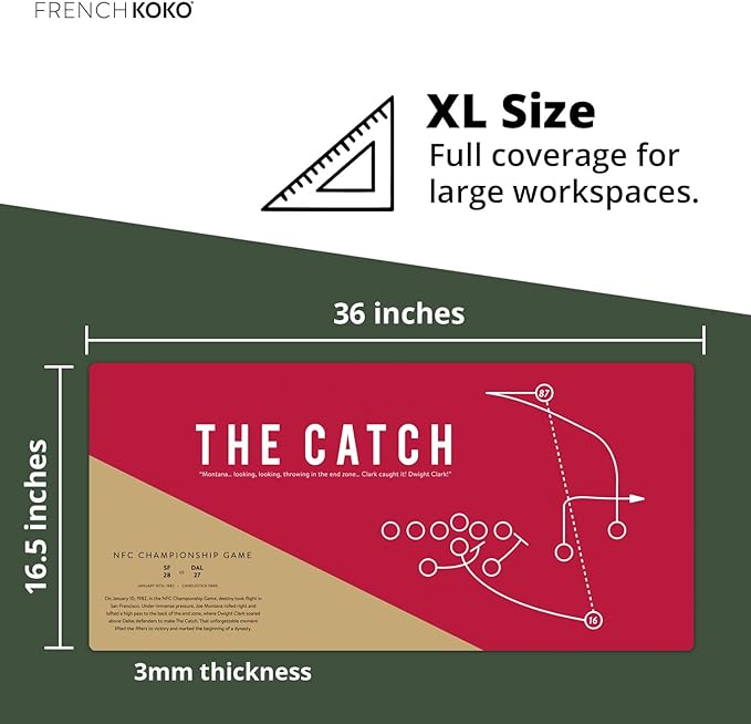 Large San Francisco Football Desk Mat 36" x 16.5" – XL Red and Gold Desk Pad Mat Featuring “The Catch” Play, Oversized Mouse Pad Protector, for Men, Teen Boys, Dad, Office