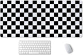 SSOIU Checkered Desk Mat Extended Gaming Mouse Pad (35.5x15.7 in), Large Stable Rubber Base Mousepad with Stitched Edges, Keyboard Mouse Mat Desk Pad for Work, Game, Office - Black White Checkerboard