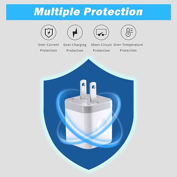 X-EDITION USB Wall Charger, 4-Pack 2.1A Dual Port USB Cube Power Adapter Charger Plug Charging Blocks Brick for iPhone 16e/16/15/14/13/12/11/XS/X/8/7/6 Plus, Watch Series/Ultra, Galaxy, Moto, Android