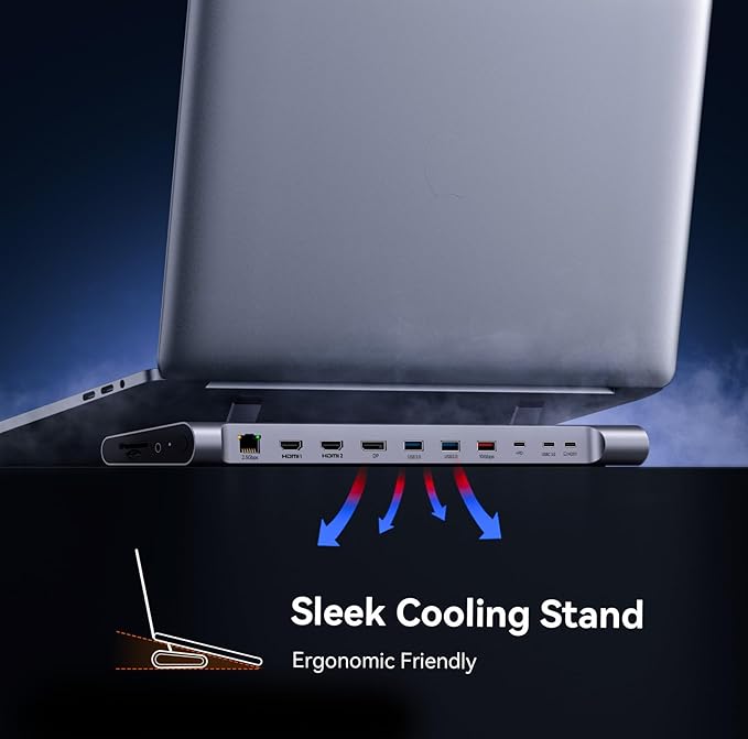 TobenONE 16-in-1 USB-C Docking Station 3 Monitors & Dual Monitor,2 HDMI+DP+6 USB Ports for Office & Home Use,Capable of 100W Power Supply & 2.5Gbps Ethernet, Used with Dell/HP/Lenovo