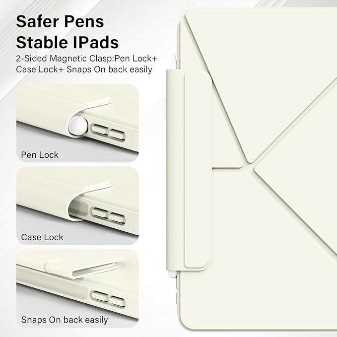 for iPad Pro 13 Inch Case (M5/M4) 2025/2024, Detachable Powerful Magnetic Attachment, Multiple Folding Stand, Slim Rebound Protection Cover, Auto Sleep/Wake, Cream White