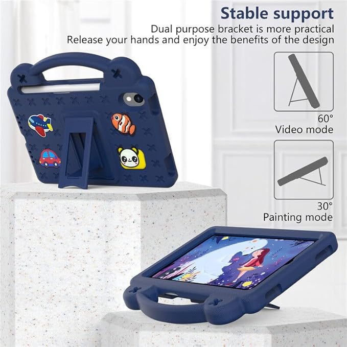 AKABEILA Compatible with Apple iPad mini 6 2021 8.3 inch Tablet Case, Kids Friendly Universal Lightweight Shockproof Protective Case with Shoulder Strap & Stand Handle & Pen Tray Navy Blue