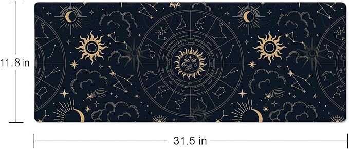Zodiac Wheel XL Black Gaming Mousepad, Large 31.5''X 11.8'' Deskpad, Desk Mat with Cute Design, Perfect for Laptop, Computer Keyboard, Mouse