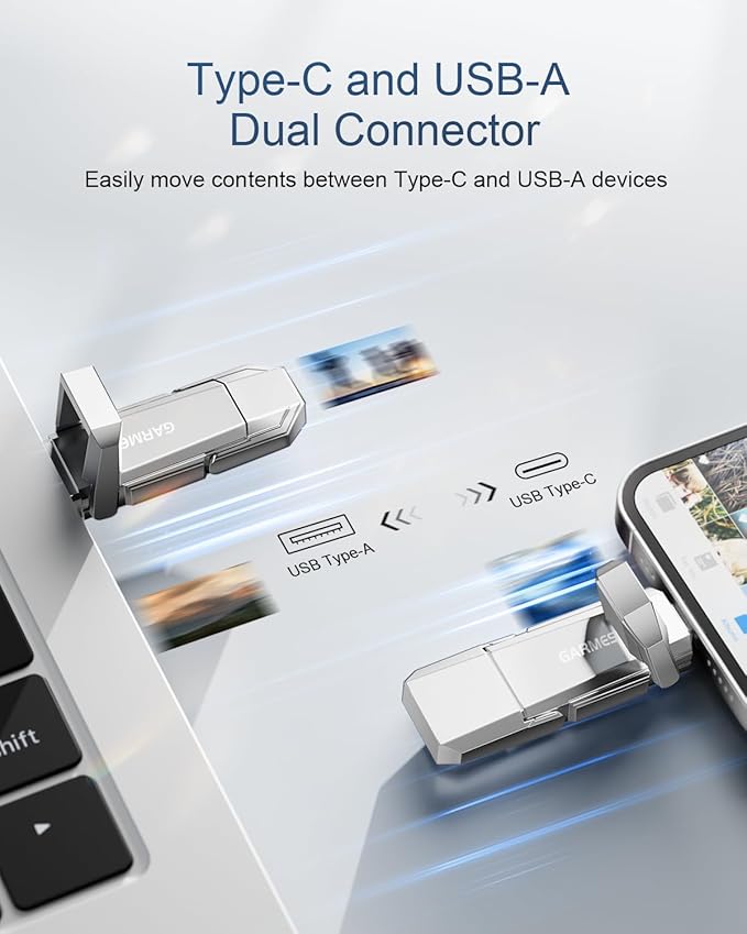 64GB USB C SSD-Grade Flash Drive Up to 450MB/s USB 3.2 Solid State Thumb Drive Type-A + Type-C 2-in-1 Flash Drive Memory Stick Data Storage for iPhone 17/16/15/Android Phone/Windows/Mac