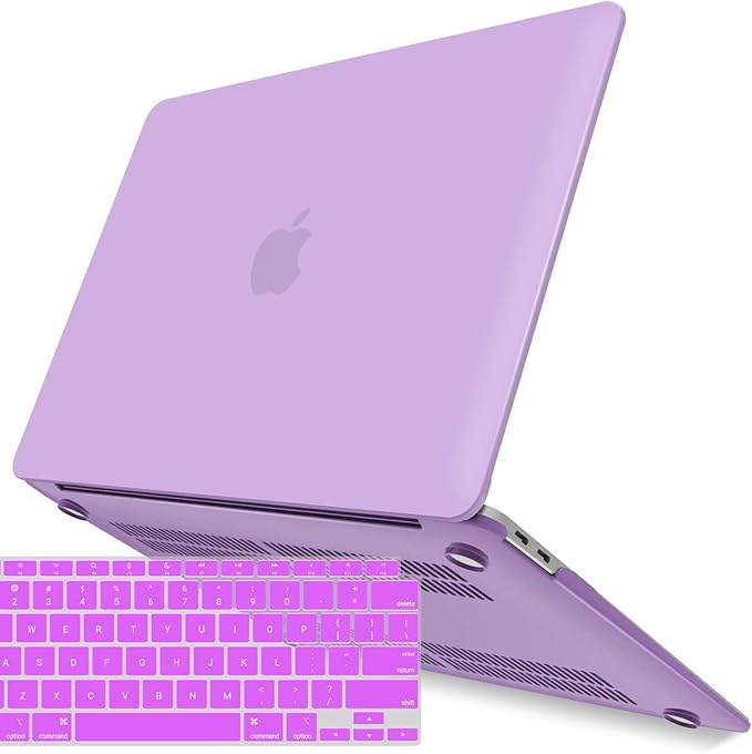 IBENZER Compatible with New MacBook Air 13 inch Case 2022 2021 2020 M1 A2337 A2179 A1932, Plastic Hard Shell Case with Keyboard Cover for Mac Retina Display with Touch ID, Purple, MMA-T13PU+1