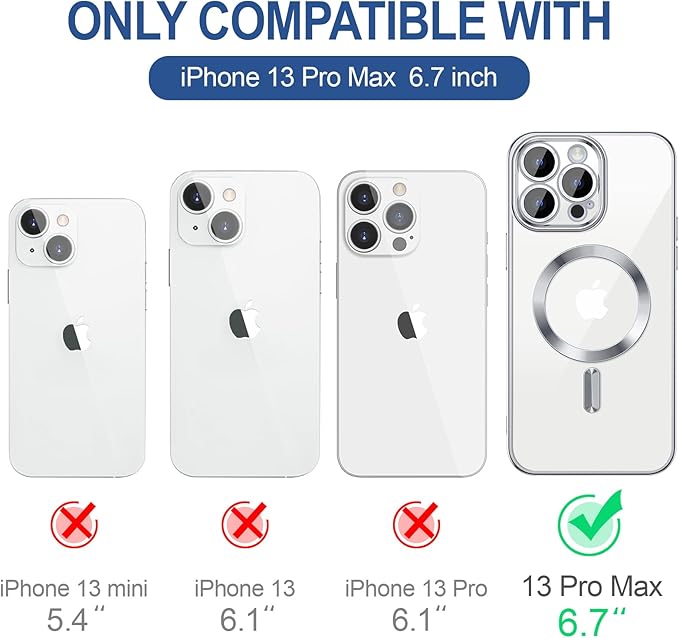 Hython Magnetic Clear for iPhone 13 Pro Max Case with Camera Lens Protector [Compatible with MagSafe] Plating Edge Slim Soft TPU Cover Protective Phone Case for iPhone 13 Pro Max 6.7", Silver