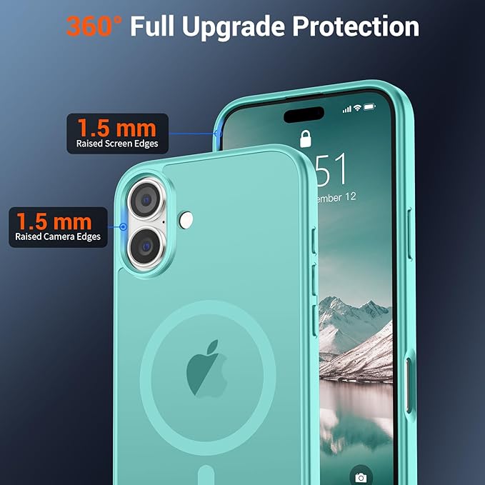 SUPFINE Magnetic for iPhone 16 Plus Case (Compatible with MagSafe) (Military Grade Drop Protection) Translucent Matte Shockproof with Anti-Fingerprint Phone Case, Blue Green