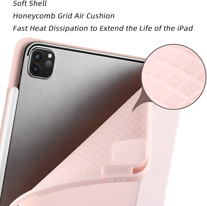 Case for iPad Pro 11 Inch 4th/3rd/2nd Generation 2022/2021/2020 with Pencil Holder [Support iPad 2nd Pencil Charging] Slim Trifold Stand Smart Protective Cover, Auto Wake/Sleep(Light Pink)