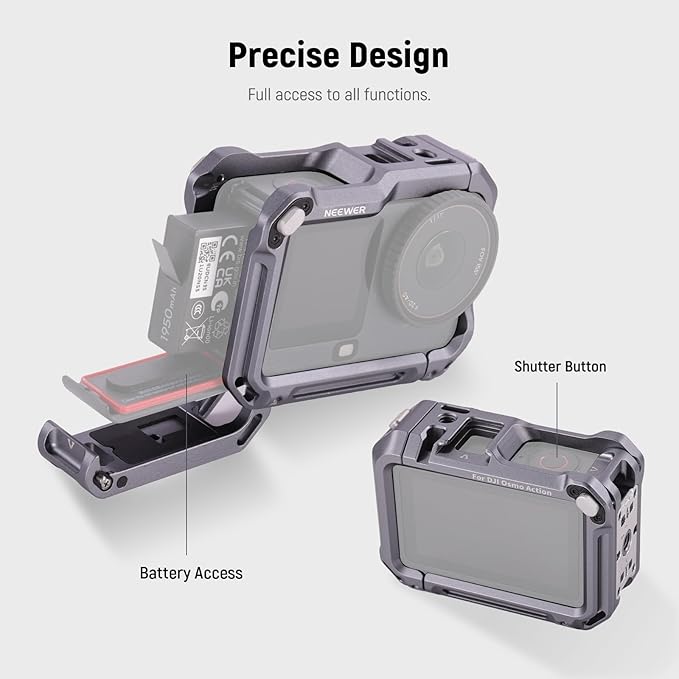 NEEWER Protective Cage Compatible with DJI Osmo Action 6, Aluminum Quick Release Expansion Frame Case Action Camera Accessories, 1/4" Thread & Cold Shoe for Tripod Selfie Stick Mic LED Light, AC049
