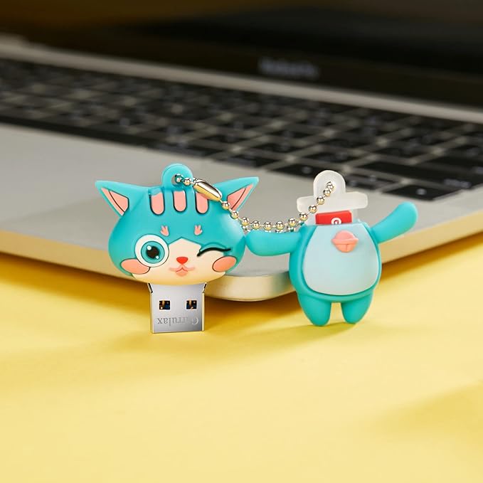 USB Flash Drives,Waterproof Silicone USB2.0 High Speed Thumb Memory Stick Pen Date Storage Pendrive U Disk (16GB,Green Cat)