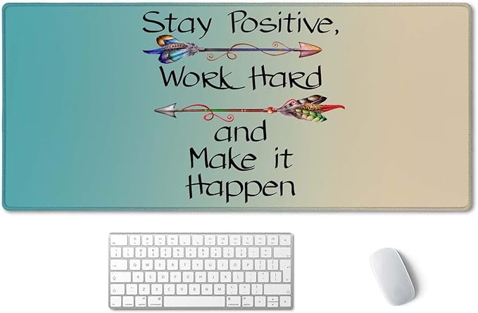 SSOIU Extended Mouse Pad, XXL Gaming Mouse Pads 35.5 x 15.7 inch, Stay Positive Work Hard and Make It Happen Motivational Sign Inspirational Quote Mouse Pad Motivational Quotes for Work