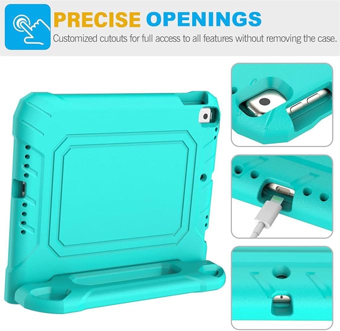 SUPLIK Kids Case for iPad 5th/6th Generation (9.7 inch, 2017/2018), iPad Air 1 & Air 2 & Pro 9.7 Case with Screen Protector, Durable Shockproof Protective Cover with Handle Stand, Cyan