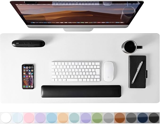 Mouse Pad Large for Desk, PU Leather Desk Pad Protector, Desk Mat Waterproof for Home & Office, Non-Slip Desk Mat for Keyboard and Mouse, Desk Blotter Writing Pad for Desktop, White (13.7''X23.6'')