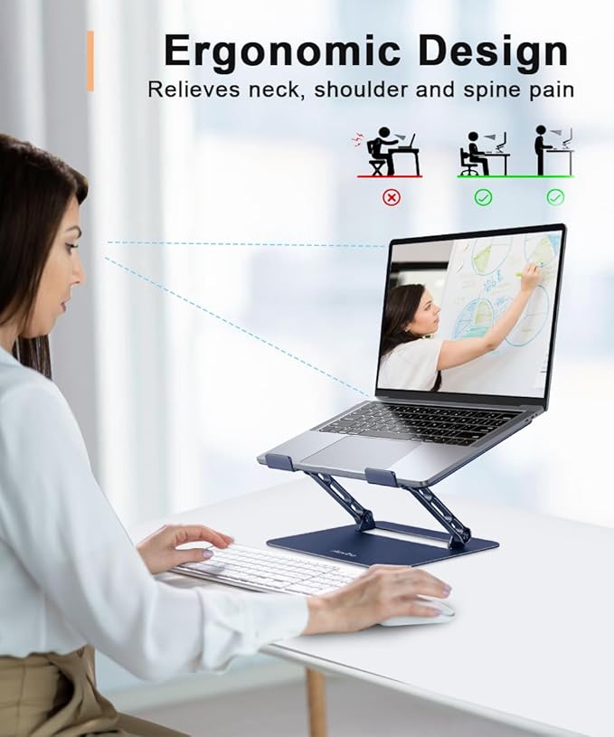 Aoviho Adjustable Laptop Stand for Desk,Portable Laptop Stand Holder and Riser,Foldable Aluminum Notebook Computer Stands for MacBook Air Pro HP Lenovo Dell Samsung Chromebook, 10-15.6 inch,Navy Blue